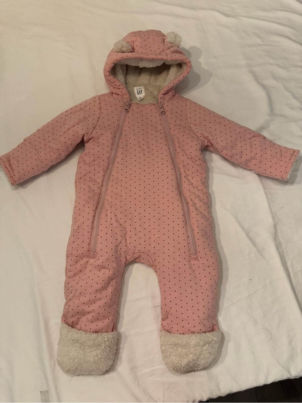 BABY GAP Pink Polka-Dot sherpa-Lined Baby One-Piece Snowsuit